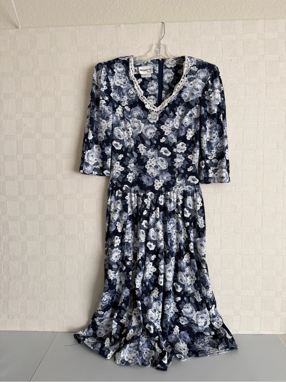Piquette Too Vintage 80s Midi Dress 10 Blue Cottagecore Prarie Revival Teacher